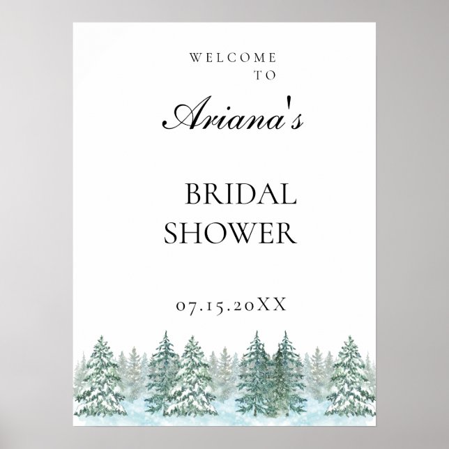 Póster Boda de bosque de pino acuarela (Frente)