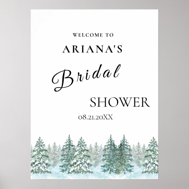 Póster Boda de bosque de pino acuarela (Frente)