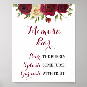 Póster Boda de Burgundy Floral Mimosa Bar Despedida de So