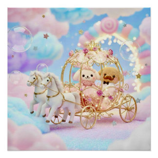 Póster Boda de Cachorro Adorable Coche de Cuento de Hadas
