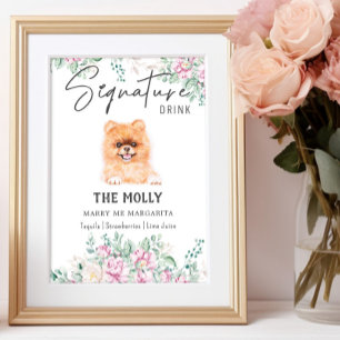 Póster Boda de cachorros de Pomerania Rótulo de bebida po