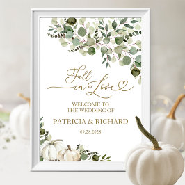 Póster Boda de Calabaza Verde de Otoño Bienvenidos