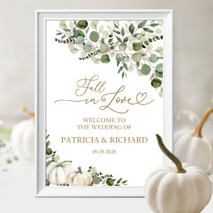 Póster Boda de Calabaza Verde de Otoño Bienvenidos