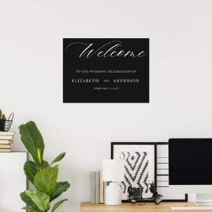 Póster Boda de Caligrafía Clásica Elegante en Blanco y Ne