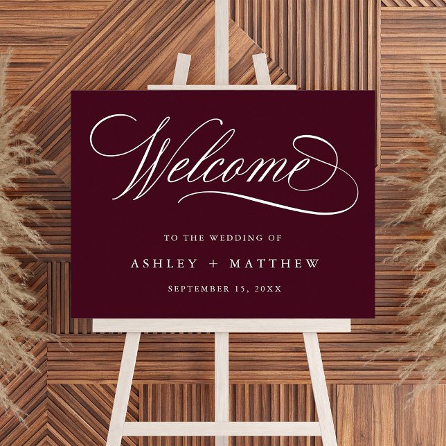 Póster Boda de caligrafía de Swirly Romantic de Borgoña (Subido por el creador)