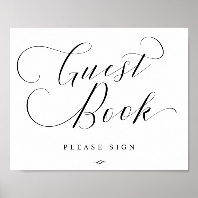 Póster Boda de caligrafía elegante del libro de invitados (Frente)