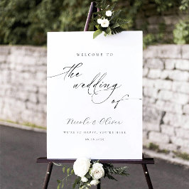 Póster Boda de Caligrafía Moderna en Blanco y Negro Bienv