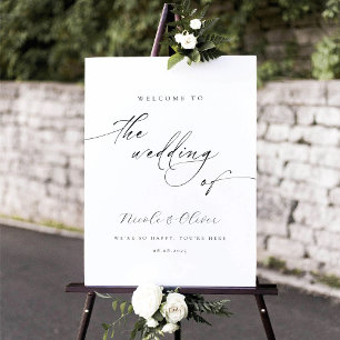 Póster Boda de Caligrafía Moderna en Blanco y Negro Bienv