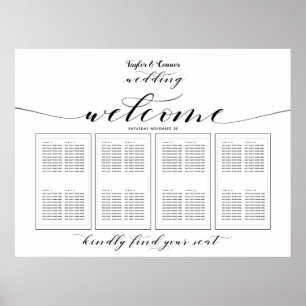 Póster Boda de caligrafía rústica 160 asientos invitados