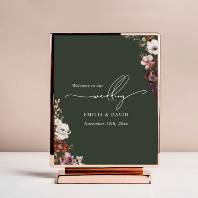 Póster Boda de caligrafía verde oscuro floral otoño (Subido por el creador)