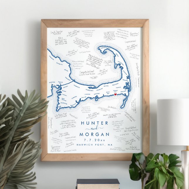Póster Boda de Cape Cod Poster del libro de invitados mod (This Cape Cod Map alternative guest book poster is perfect for your Harwich Port destination Wedding)