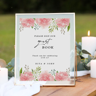 Póster Boda De Carnación Floral Por Favor Rótulo Nuestro 