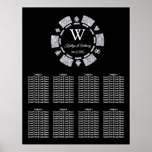 Póster Boda de Casino de Chip de Purpurina Plateado