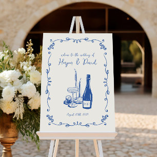 Póster Boda De Cena Ilustrado Con Mano Brillante