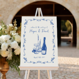 Póster Boda De Cena Ilustrado Con Mano Brillante