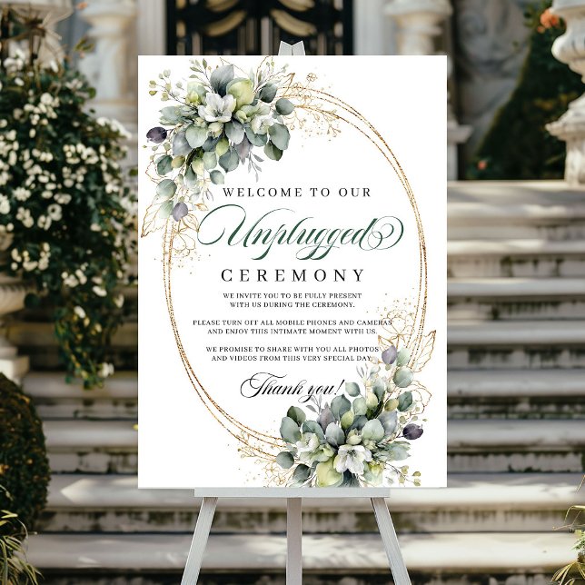 Póster Boda de ceremonia desconectada con acuarela verde  (Dusty Green Watercolor Unplugged Ceremony Wedding Poster)