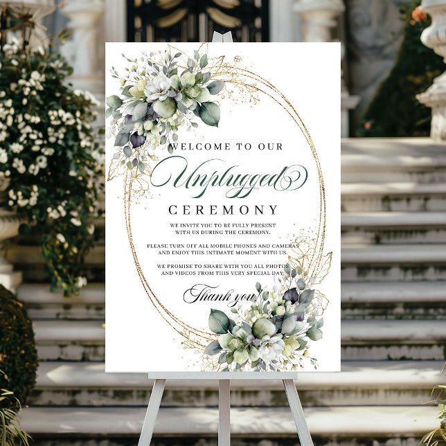 Póster Boda de Ceremonia Desconectada Verde Menta Acuarel (Watercolor Sage Green Unplugged Ceremony Wedding Poster)