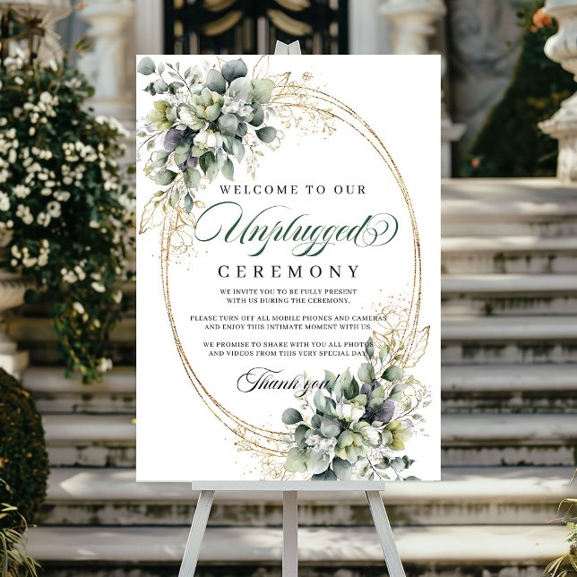 Póster Boda de Ceremonia Desconectada Verde Sage Acuarela (Watercolor Sage Green Unplugged Ceremony Wedding Poster)