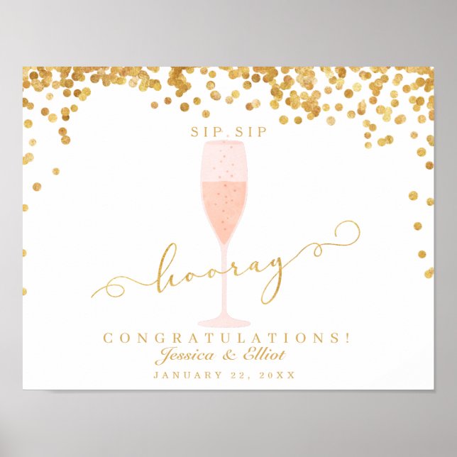 Póster Boda de Champagne elegante Gold Confetti (Frente)