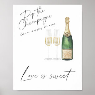 Póster Boda de champaña - el amor es dulce, tómate un tra