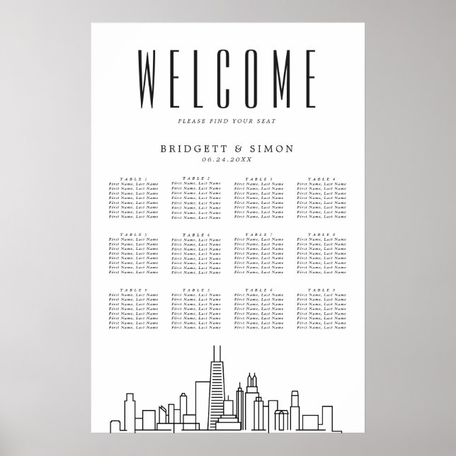 Póster Boda de Chicago | 12 Tabla de asientos (Frente)