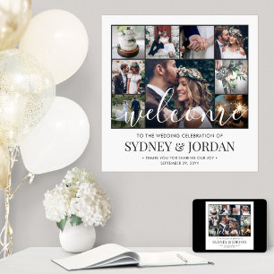 Póster Boda de collage de fotos guión de bienvenida Plaza