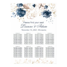 Boda de color azul marino y oro floral 8 mesas