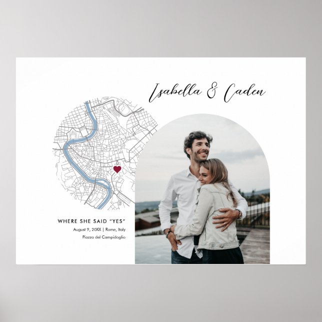 Póster Boda de compromiso de Mapa de Roma, regalo de foto (Frente)