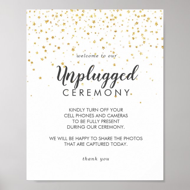 Póster Boda de Confetti dorado Rótulo de ceremonia desenc (Frente)