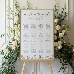 Póster Boda de contorno floral simple Poster de gráfico d