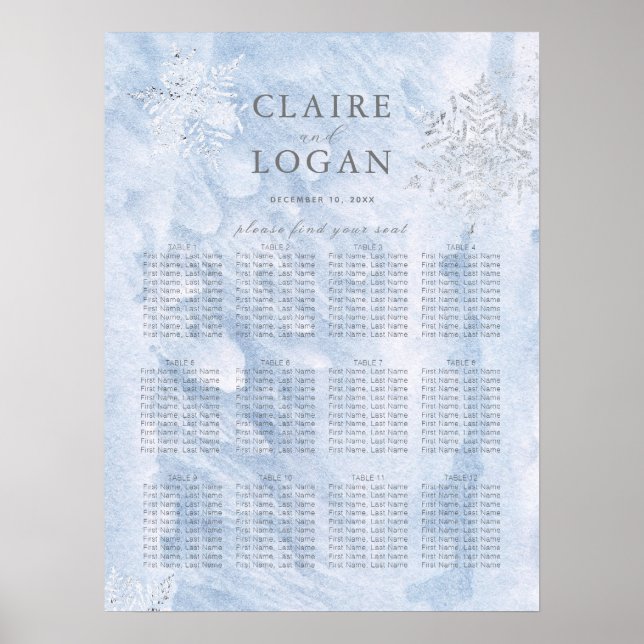 Póster Boda de copos de nieve de plata helada (Frente)