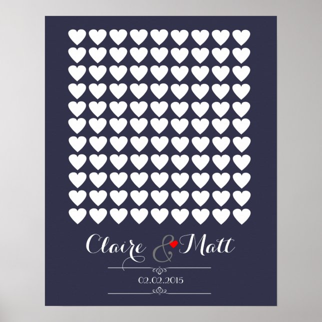 Póster boda de corazones de amor firma libro de invitados (Frente)