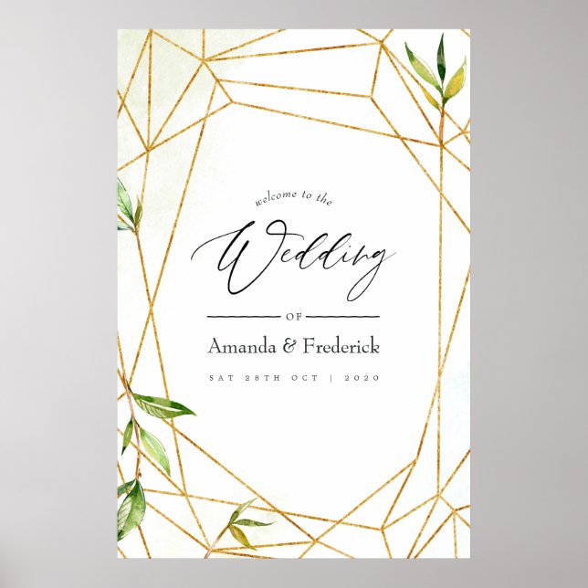 Póster Boda de cristal geométrico de color de agua (Frente)