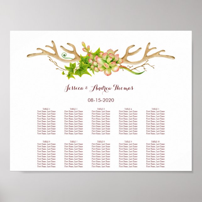 Póster Boda de Cuerna Rústica y Flores Silvestres (Frente)