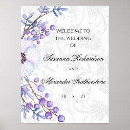 Póster Boda de Damasco Purple Floral y Elegante