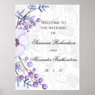 Póster Boda de Damasco Purple Floral y Elegante