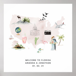 Póster Boda de destino en Florida con acuarela de bienven