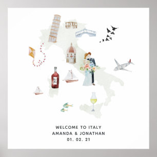 Póster Boda de destino Italia acuarela Bienvenida