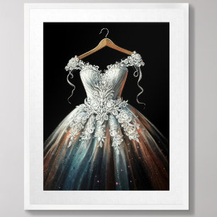 Póster Boda de dibujo Pastel vestido con colgador