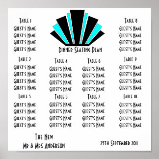 Póster Boda de diseño Art Deco Azul