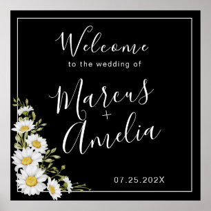 Póster Boda de Dramáticas Margaritas en Blanco y Negro 