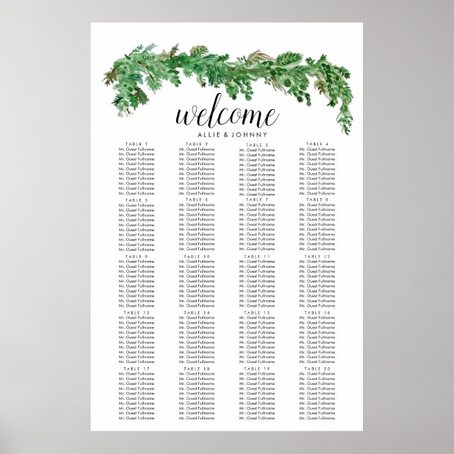 Póster Boda de edición de Rótulo del gráfico de asientos  (Frente)
