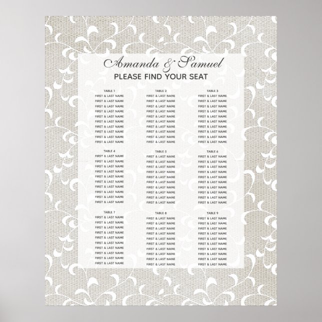 Póster Boda de encaje y marfil blanco (Frente)