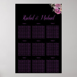 Póster Boda de Encanto Floral bonito morado y negro