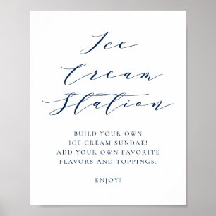 Póster Boda de escritura Minimalista azul marina Ice Crea