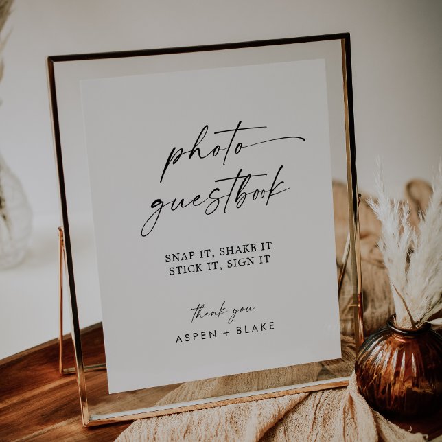 Póster Boda de escritura moderna Poster de libro de invit (Modern Script Wedding Photo Guest Book Poster)