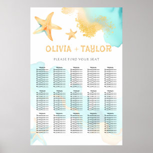 Póster Boda de Estrella de Mar Playera con Acuarela de Ag
