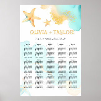 Póster Boda de Estrella de Mar Playera con Acuarela de Ag