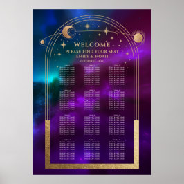 Póster Boda de estrellas de luna de oro Verde azulado púr