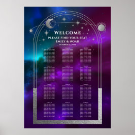 Póster Boda de estrellas de luna doradas púrpuras Verde a